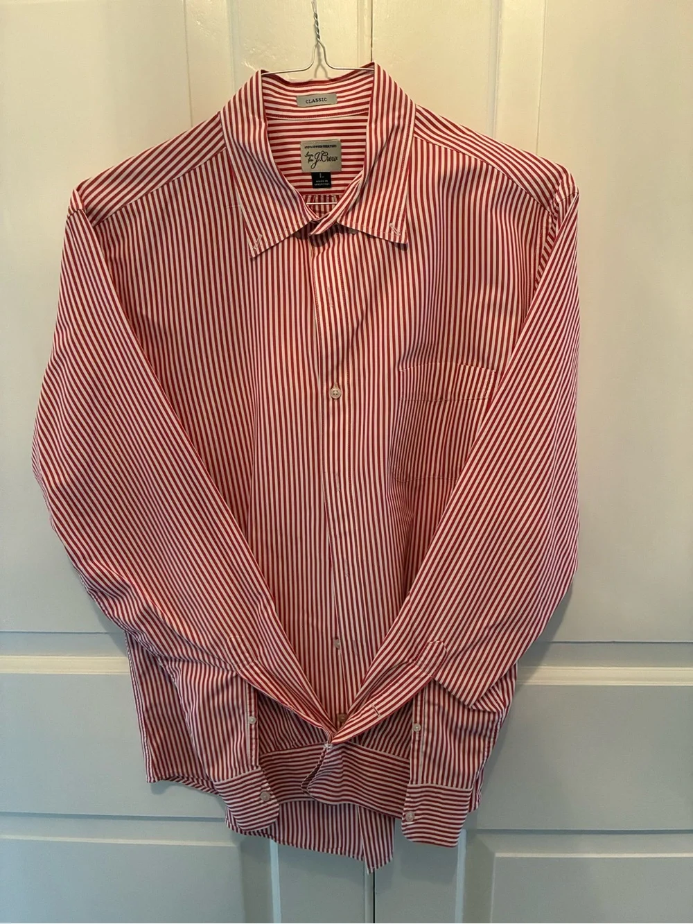 J. Crew Mens Red Stripe Men’s Dress Shirt. Classic Fit. Size Large.